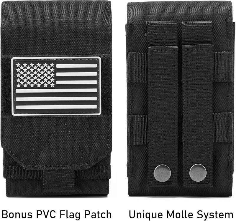 Lemubeane Tactical Molle EDC Phone Pouch Universal Dual Mobile Phone Holster Holder with US Flag Patch (OD Green) - Image 2